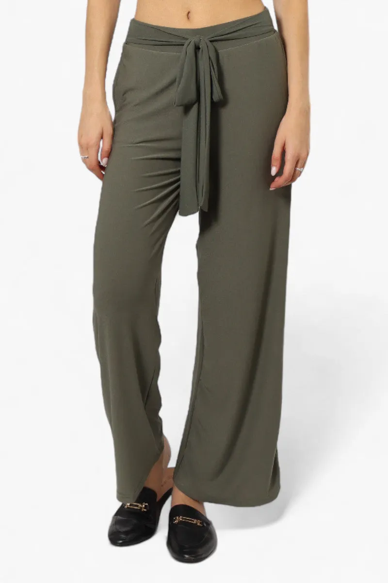 International INC Company Solid Belted Palazzo Pants - Olive