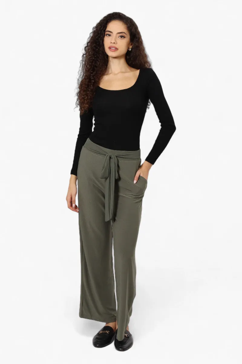 International INC Company Solid Belted Palazzo Pants - Olive