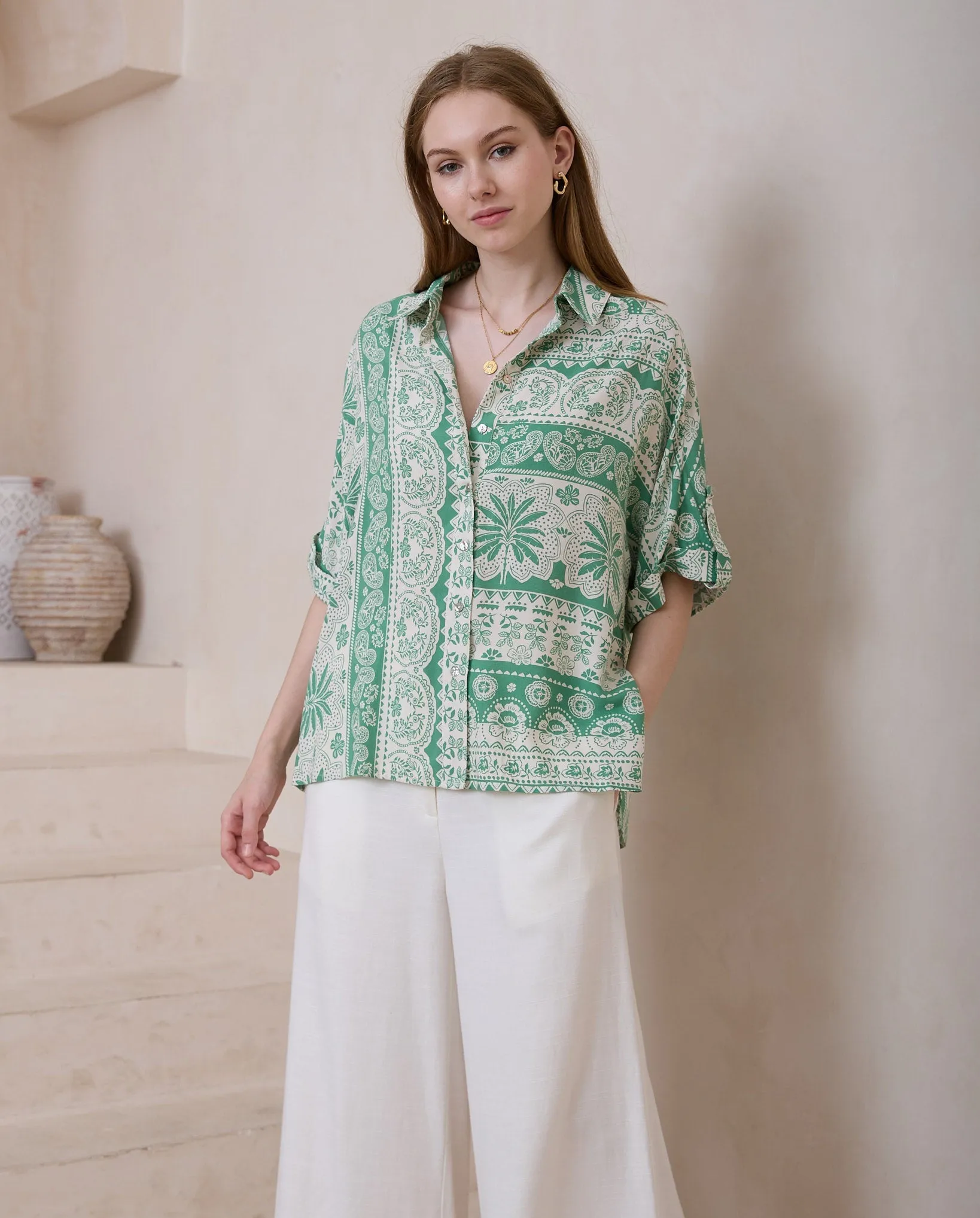 Iris Maxi Elsie Shirt Blouse with Collar Buttoned Front - Catarina