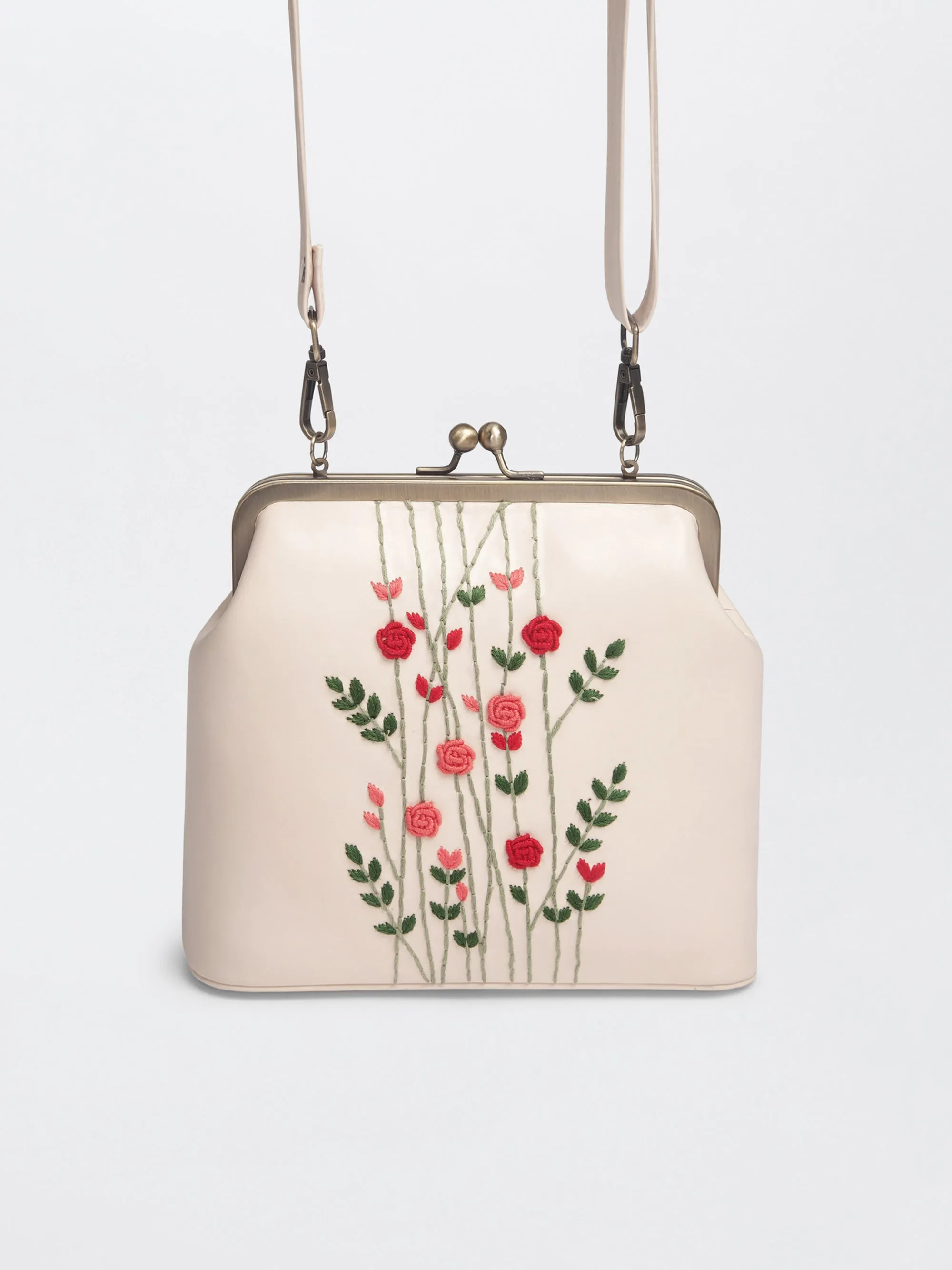 Ivory Hand Embroidered Rosebuds Clutch