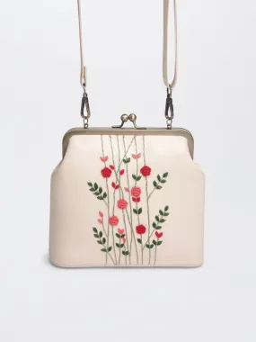 Ivory Hand Embroidered Rosebuds Clutch