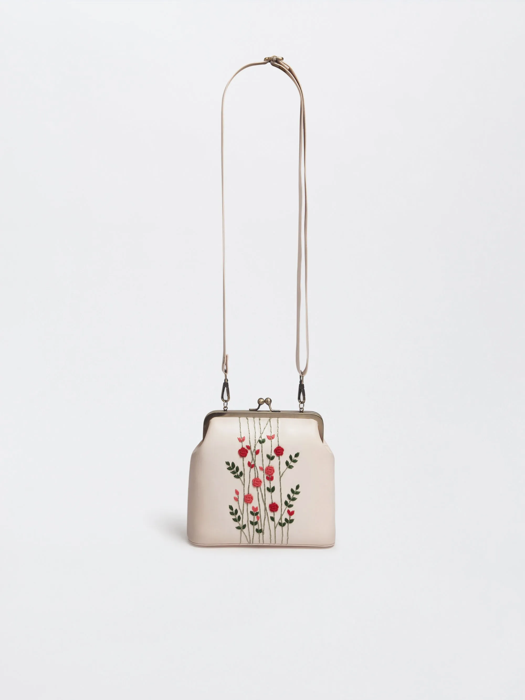 Ivory Hand Embroidered Rosebuds Clutch