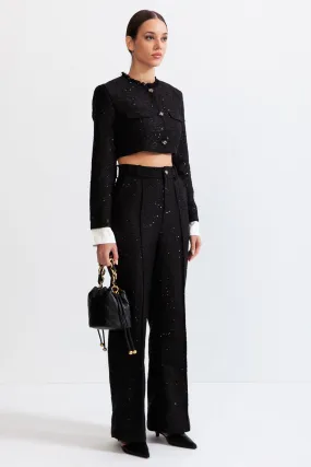 Long Sleeve Tweed Co-Ord with Sequin Details - Black