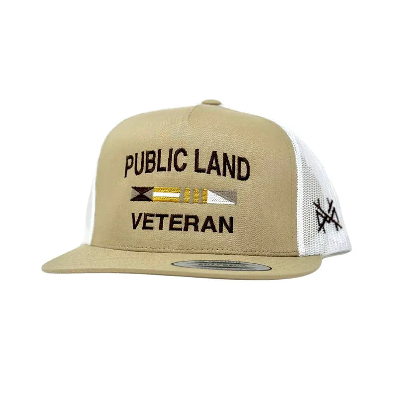 Mad Hatter Co. Public Land Veteran Trucker Hat - Khaki/White Yupoong - MHC-PUBLICLAND