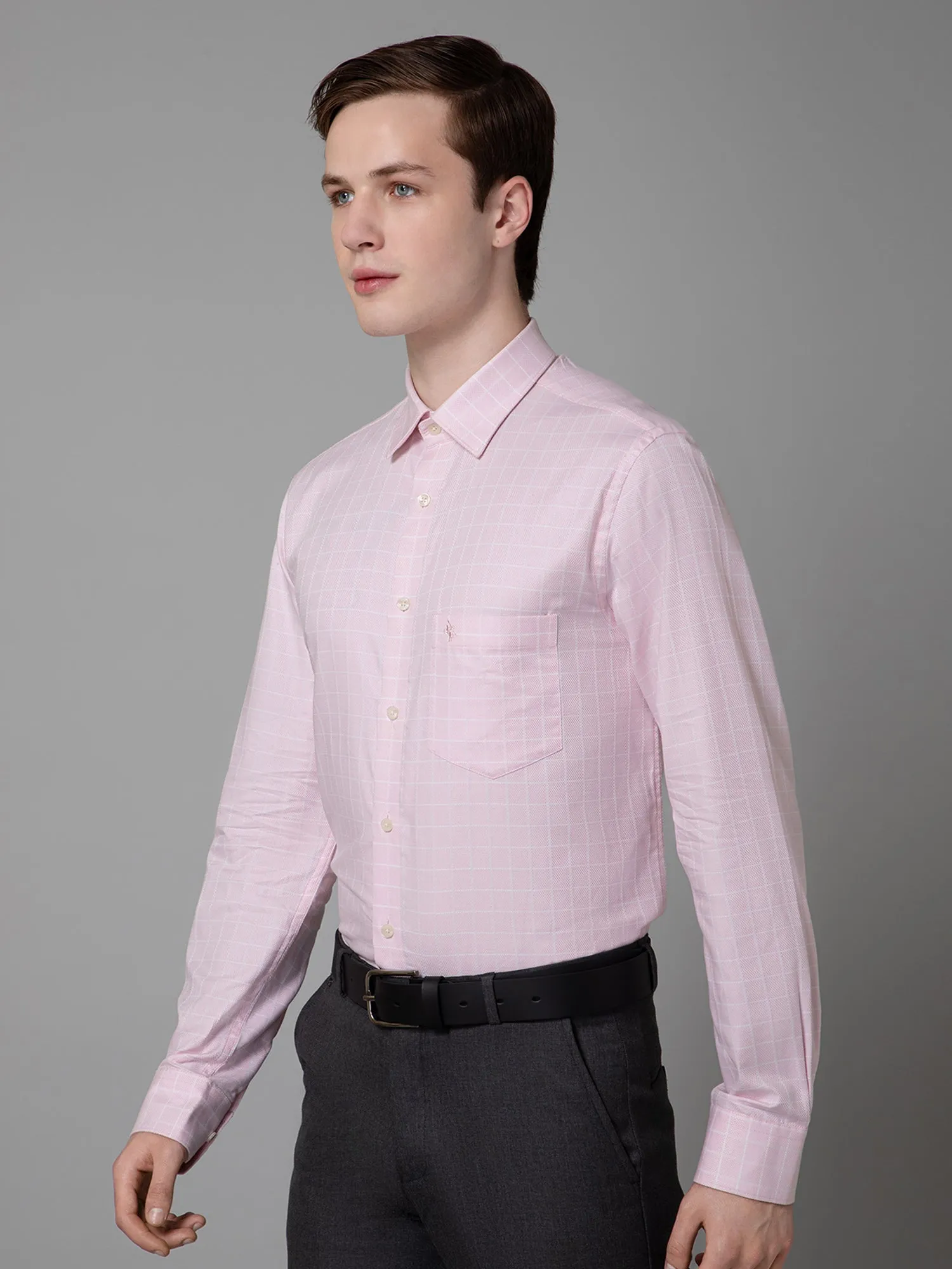 Men's Pink Formal Small Checks Full Sleeve Shirt