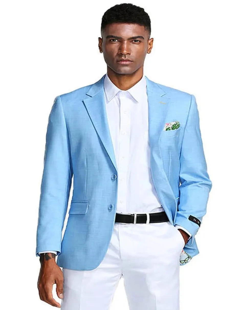 Men's Two Button Slim Fit Linen Style Summer Sky Blue Blazer