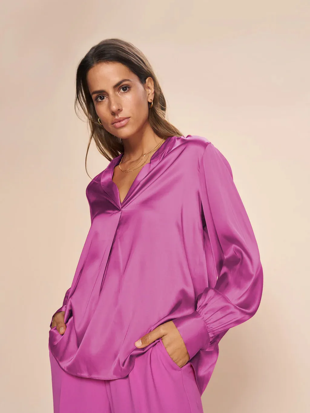 Mos Mosh Iris Orchid Enfa Satin Blouse