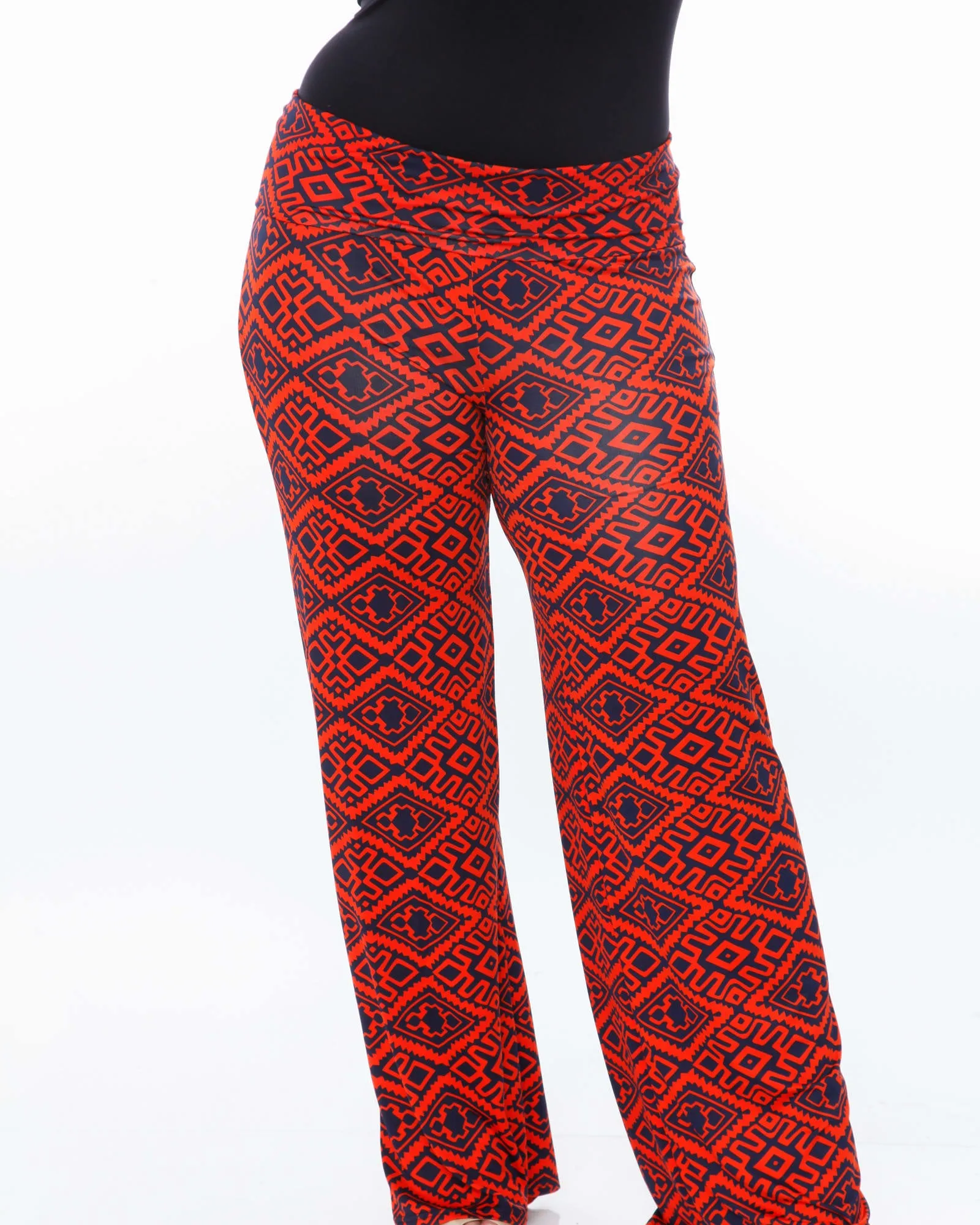 Orange Navy Print Palazzo Pants | Orange Navy