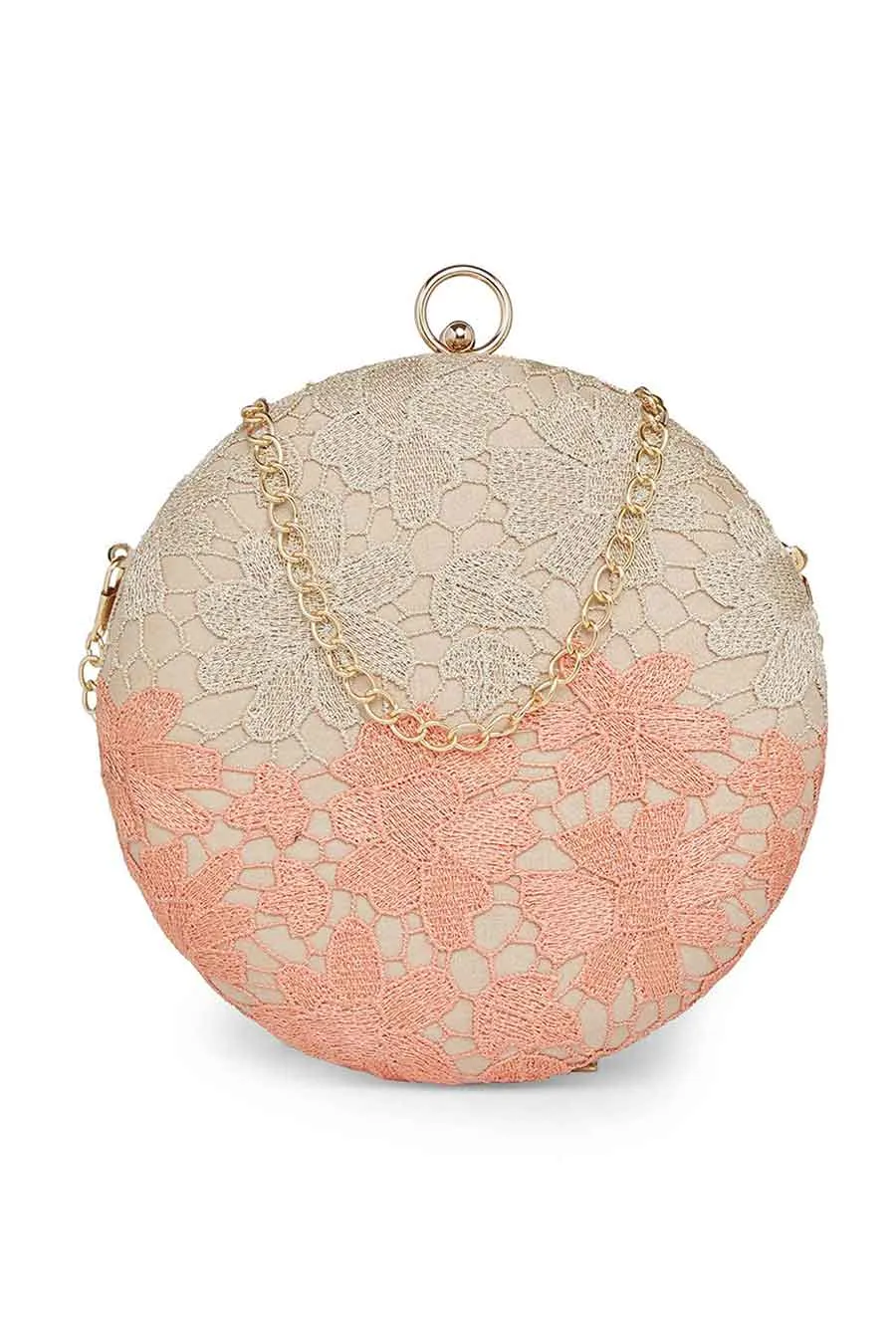 Peach And Gold Lace Clutch