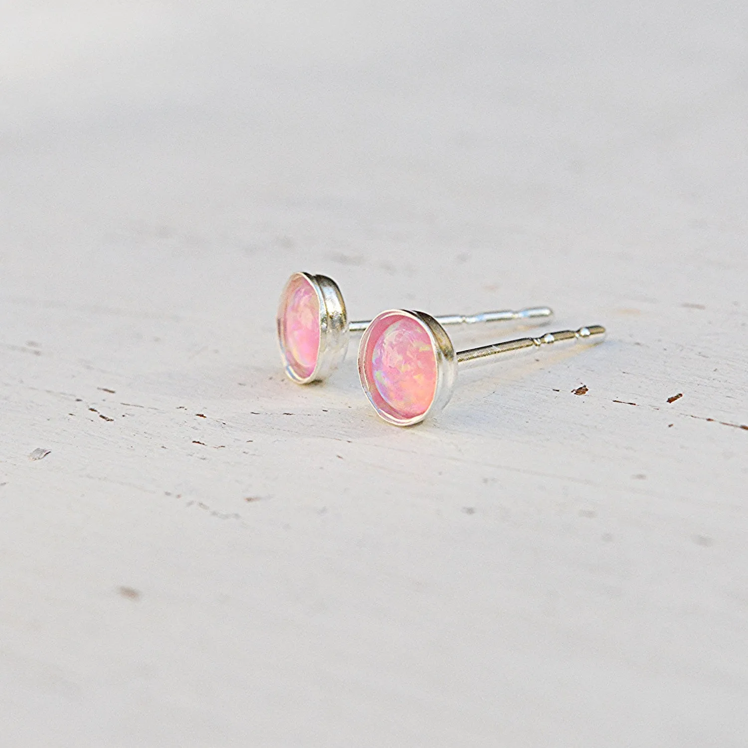 Pink opal october birthstone14K gold filled stud earrings