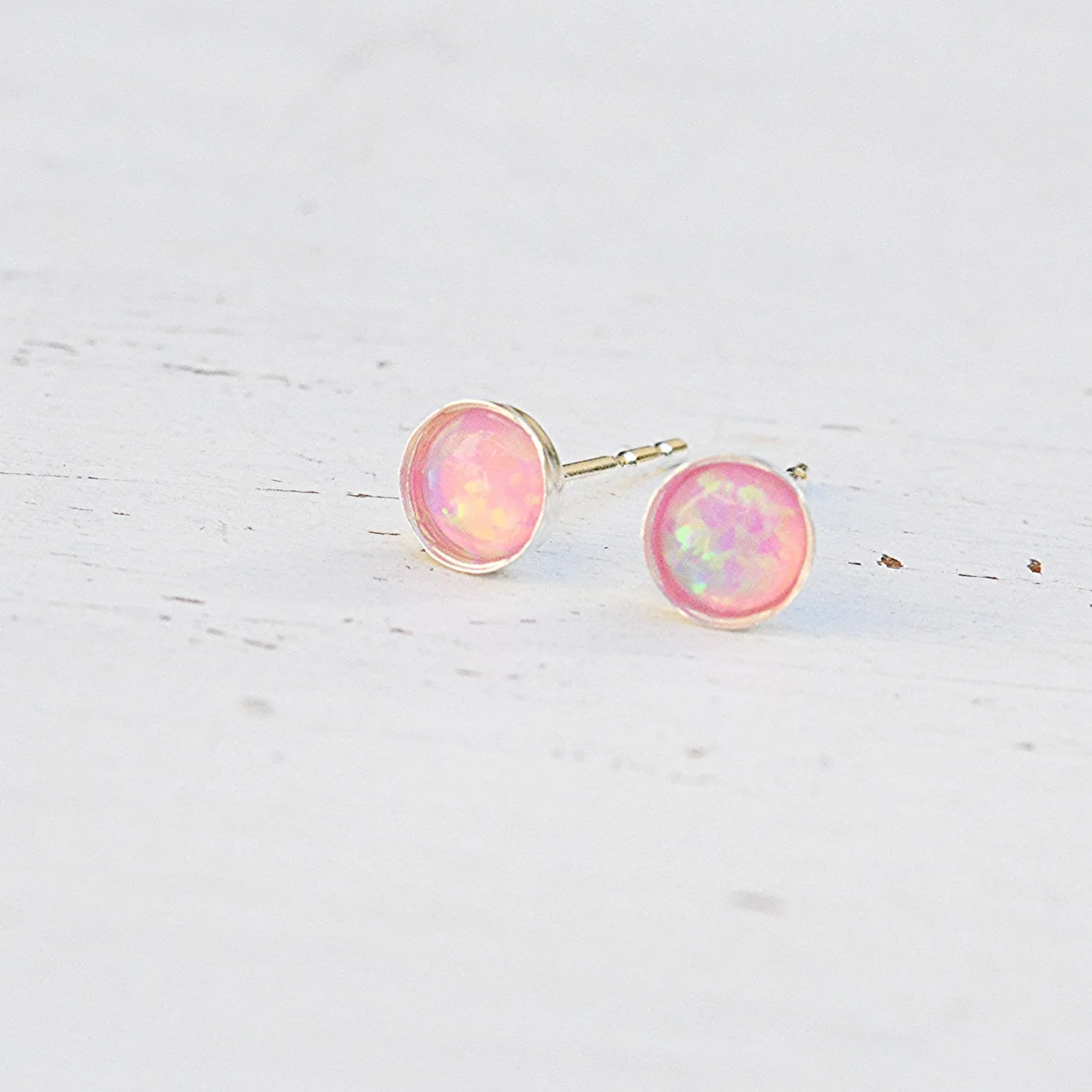 Pink opal october birthstone14K gold filled stud earrings