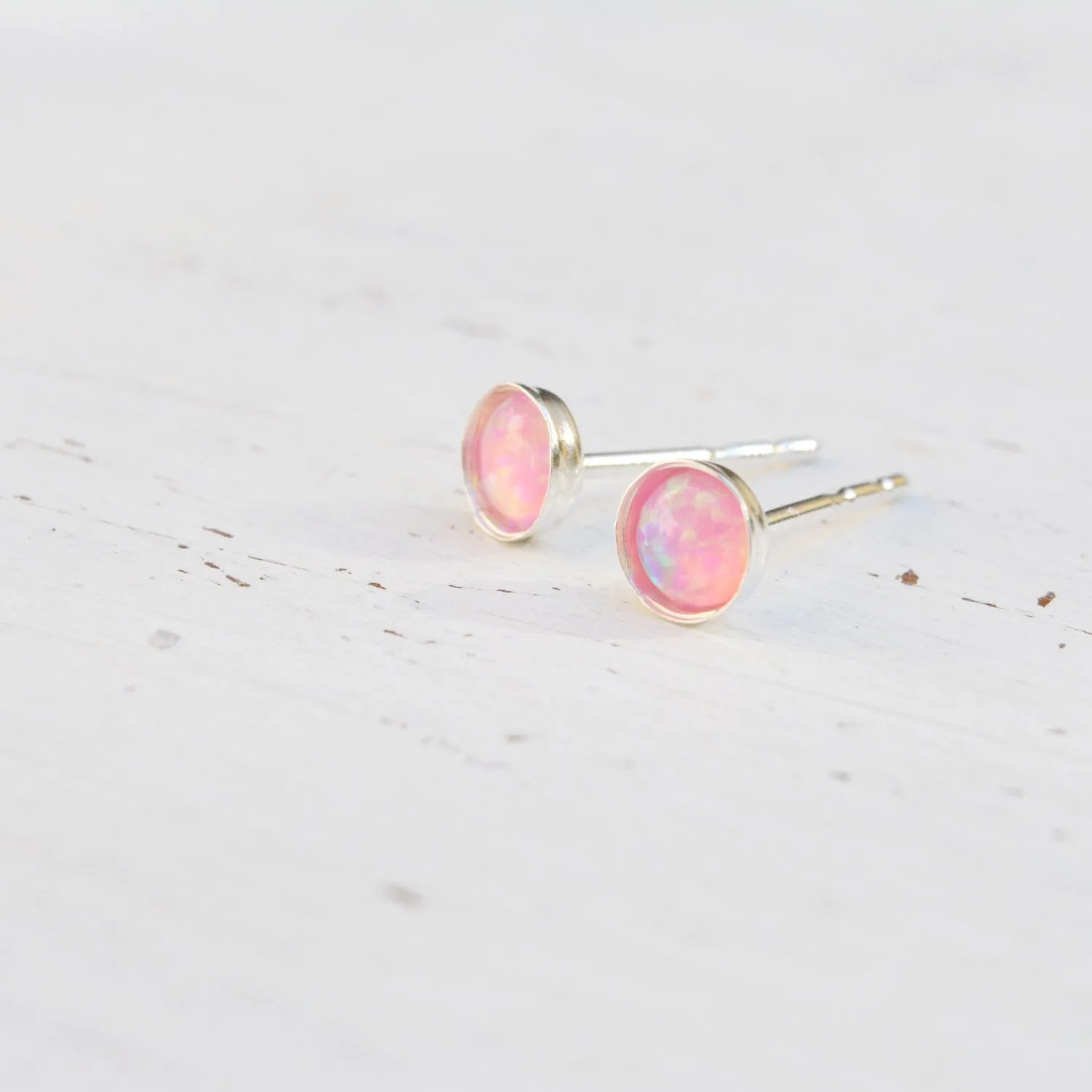 Pink opal october birthstone14K gold filled stud earrings