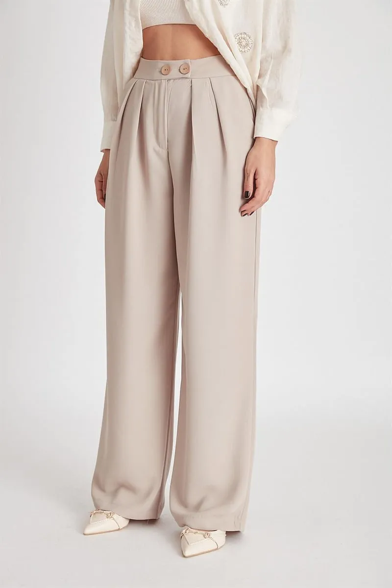 Pleated palazzo pant beige