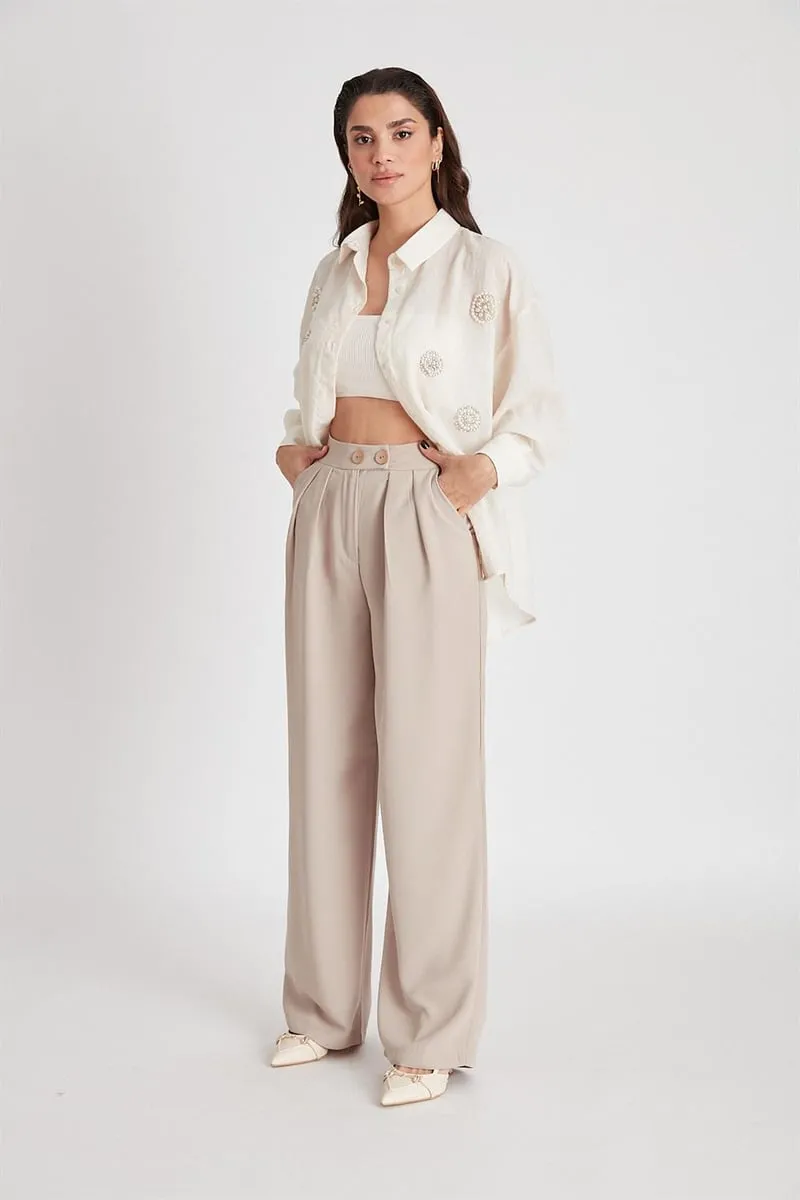 Pleated palazzo pant beige