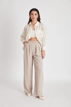 Pleated palazzo pant beige