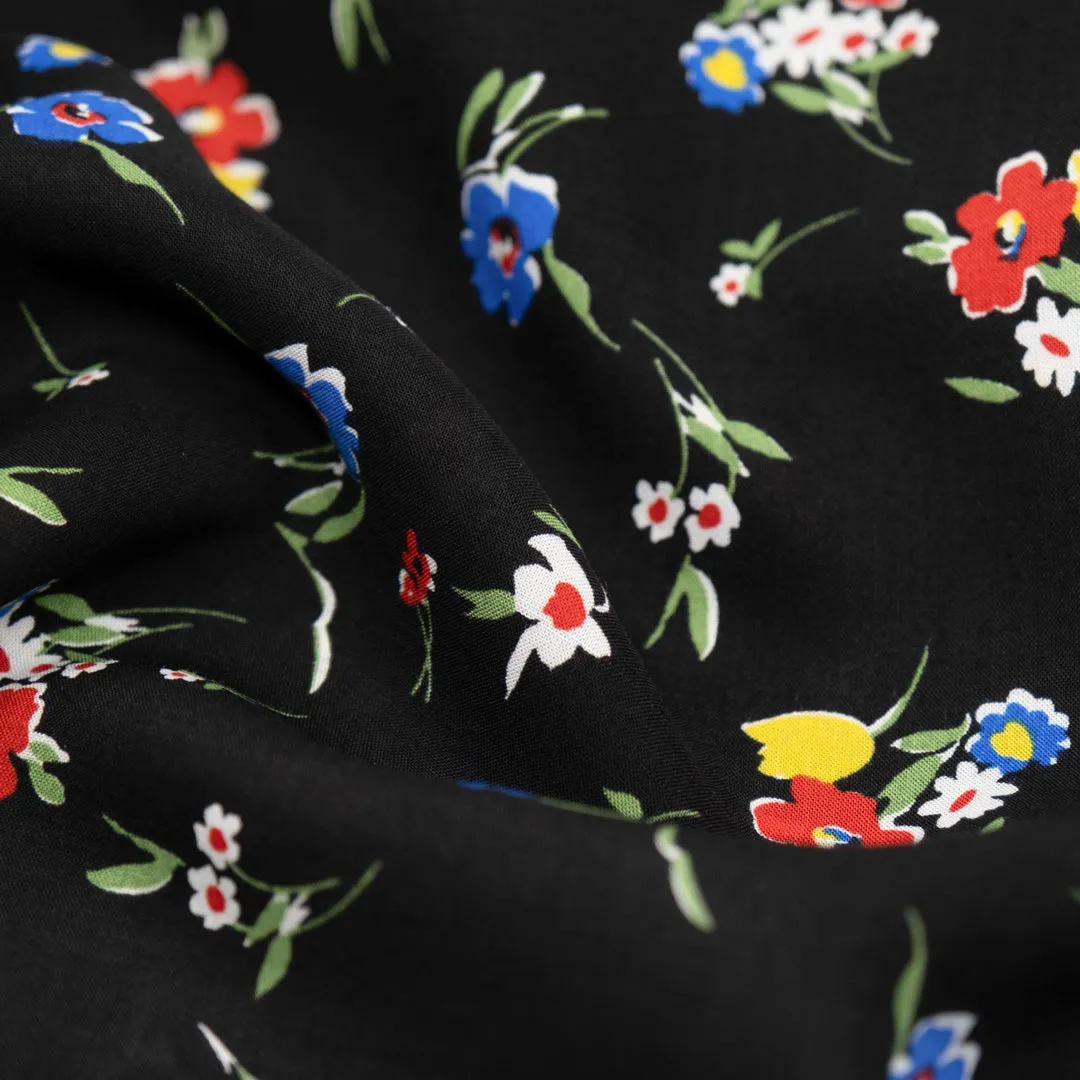 Remnant - 3.5m - Deadstock Primary Viscose Voile - Black/Poppy/Lemon