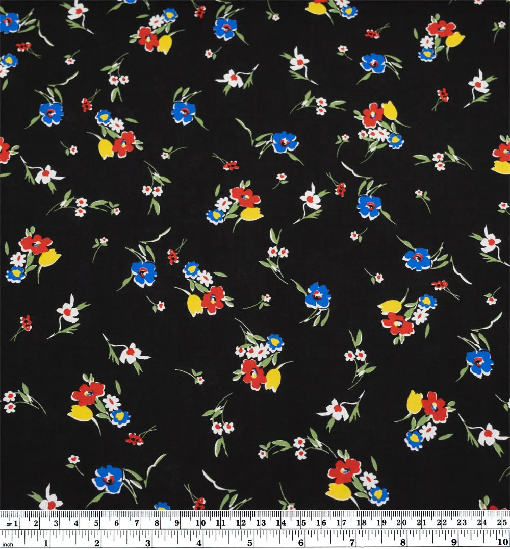 Remnant - 3.5m - Deadstock Primary Viscose Voile - Black/Poppy/Lemon