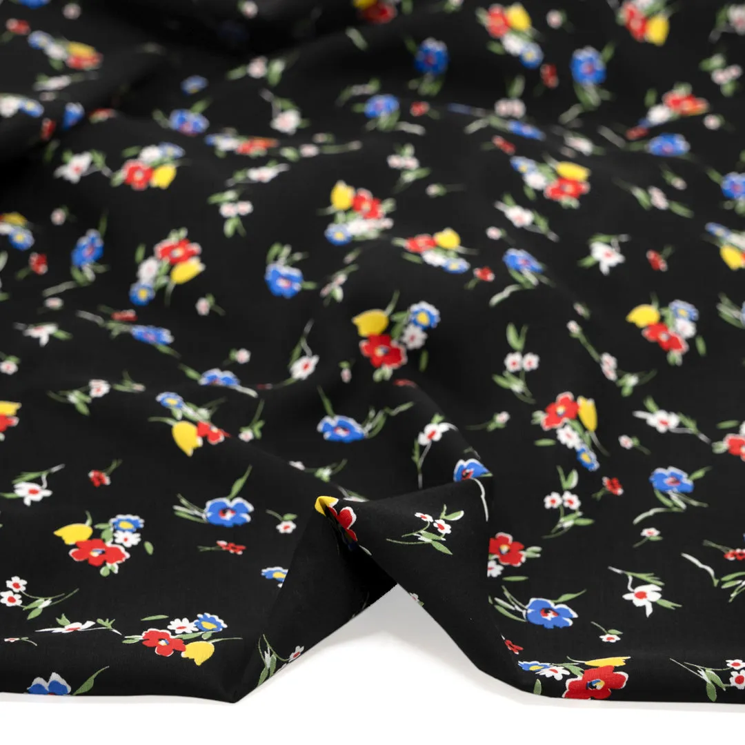 Remnant - 3.5m - Deadstock Primary Viscose Voile - Black/Poppy/Lemon