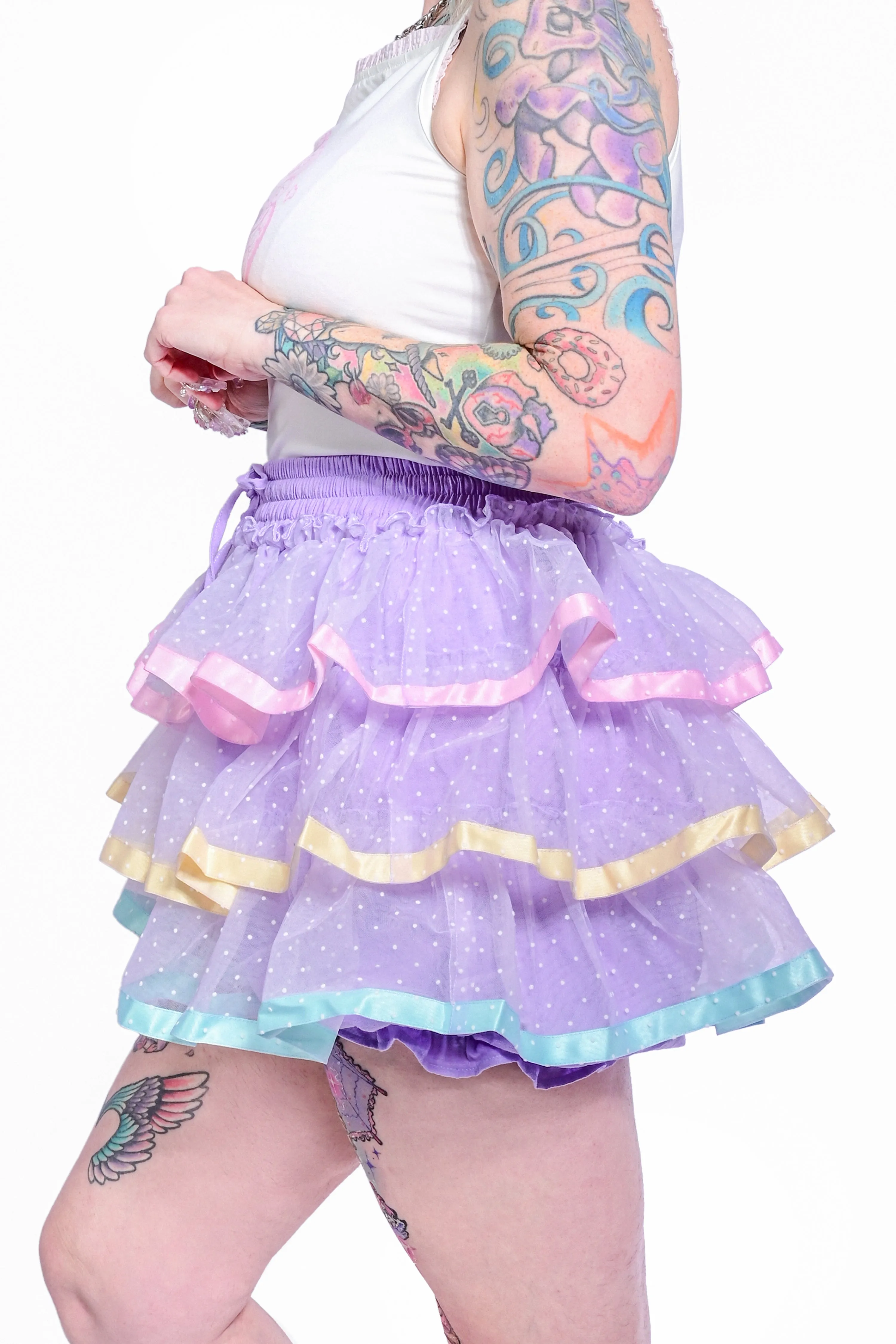 Ribbon Dot Ruffle Skort - Lavender