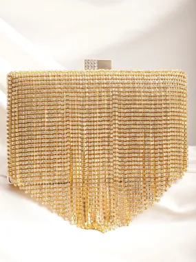 Rubans Cream With Dazzling Crystal Zirconia Embellished Contemporary tassels Clutch handbag