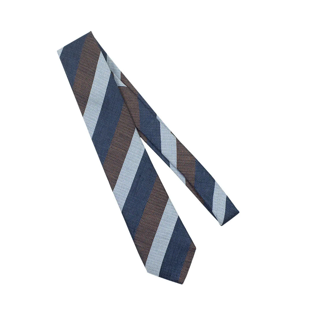 Silk & linen block stripe tie, brown navy and ice