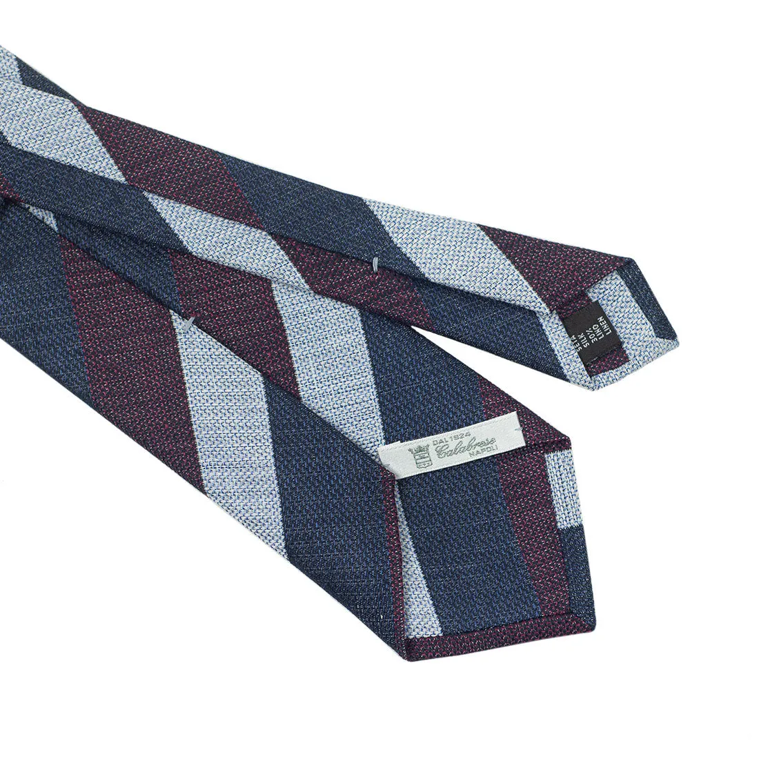 Silk & linen block stripe tie, burgundy navy and ice