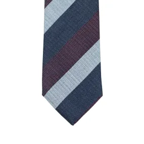 Silk & linen block stripe tie, burgundy navy and ice