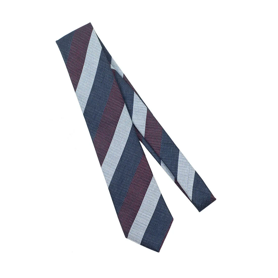 Silk & linen block stripe tie, burgundy navy and ice