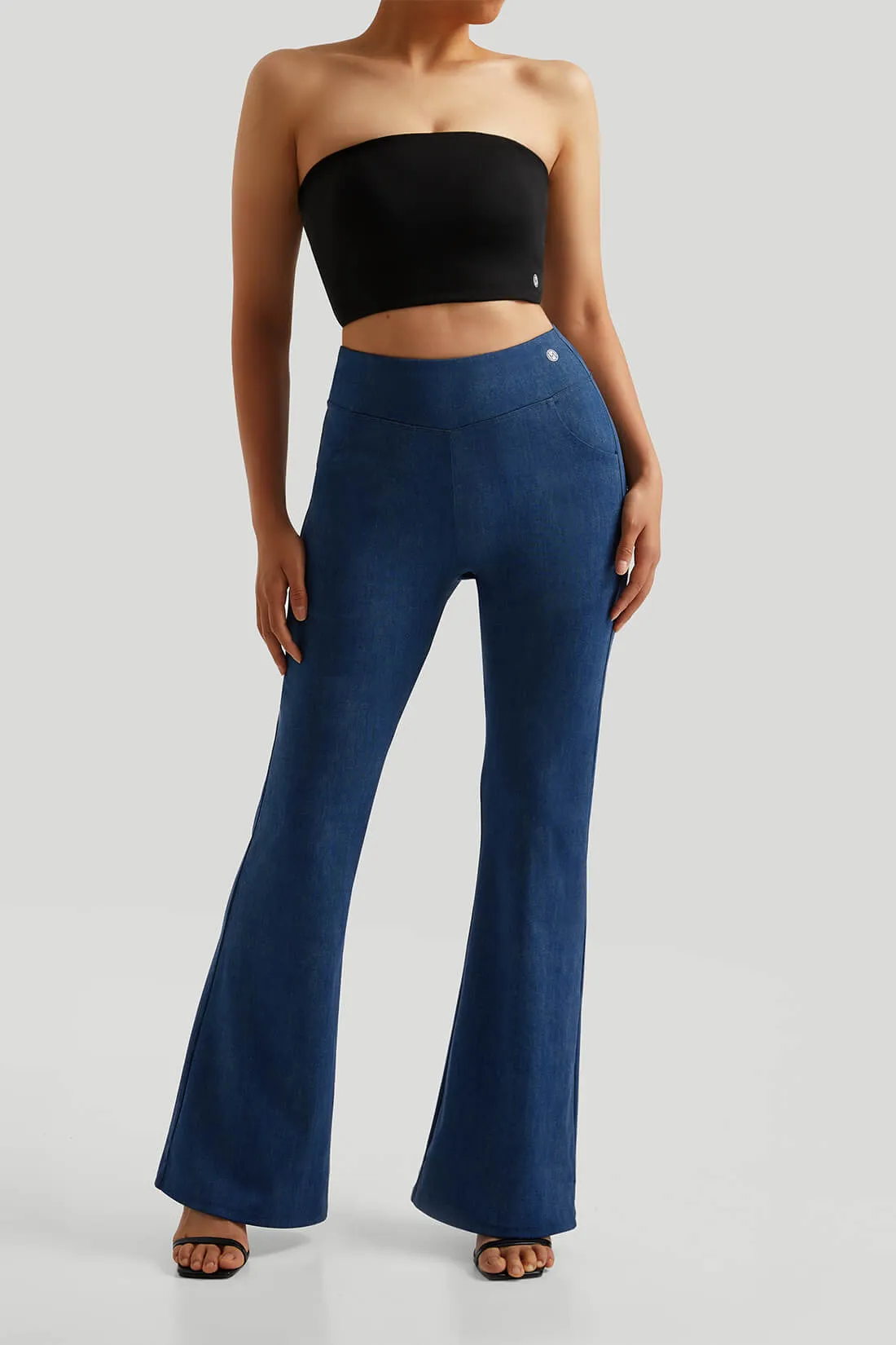 Stretchy Faux Denim Flare Pants