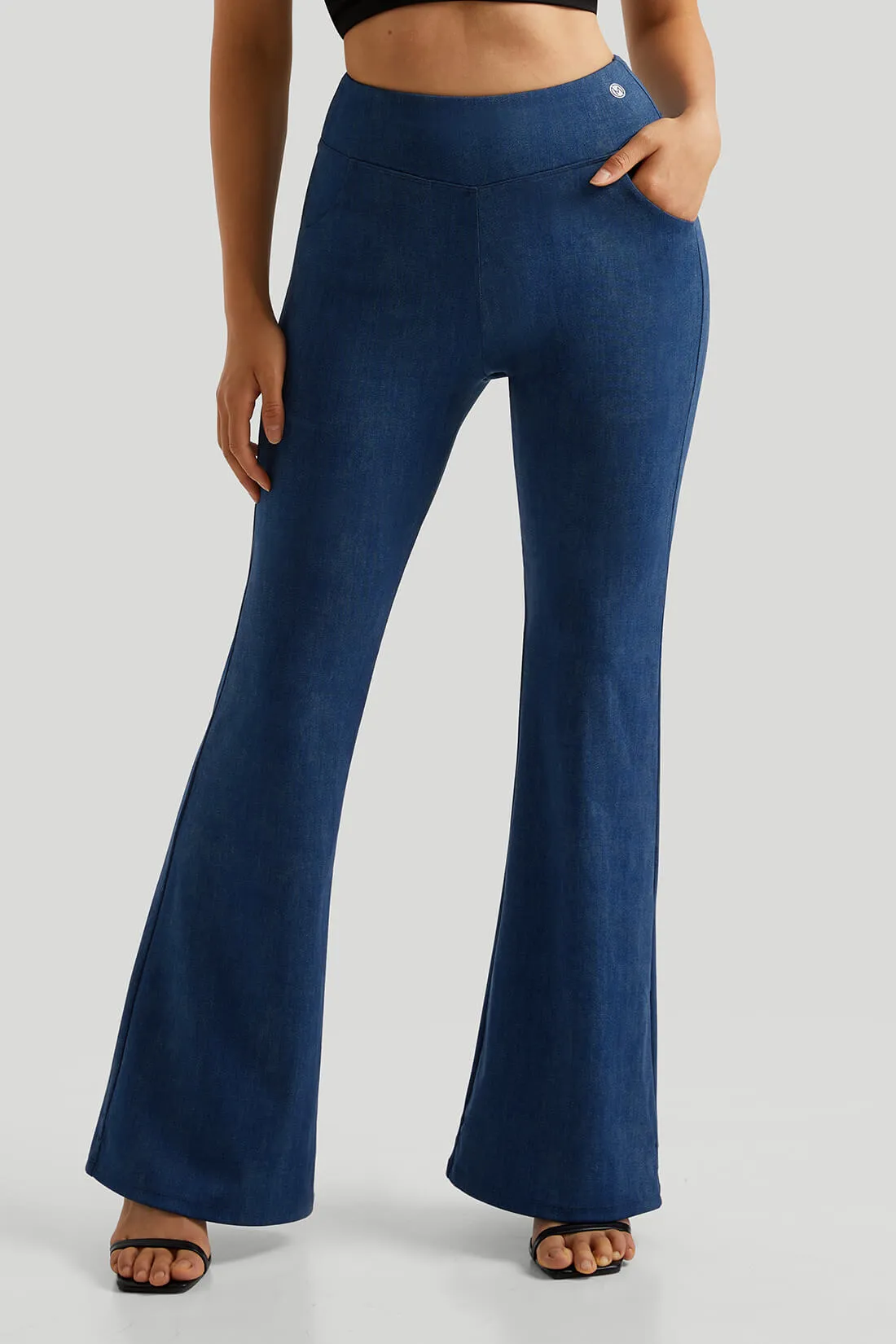 Stretchy Faux Denim Flare Pants