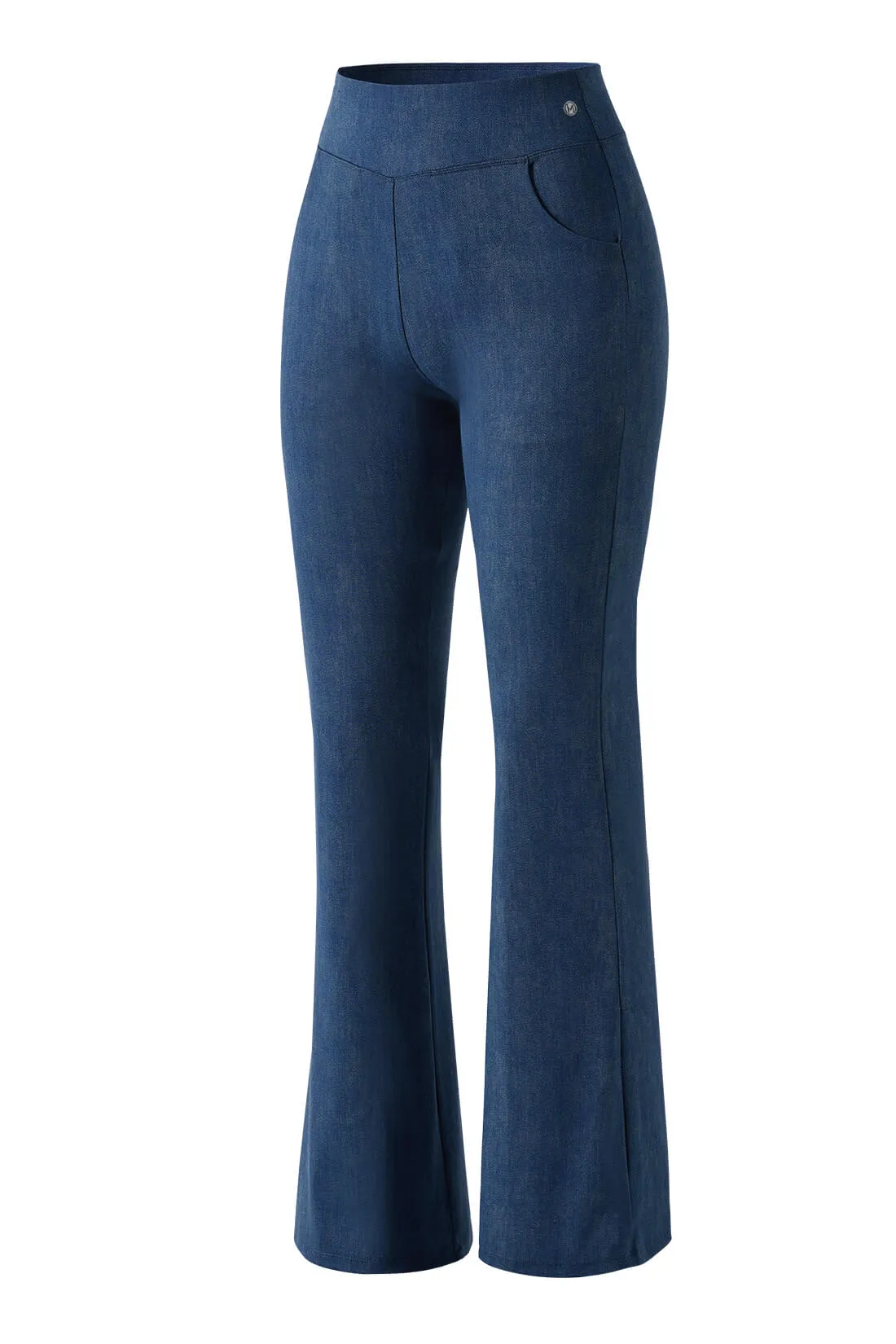 Stretchy Faux Denim Flare Pants