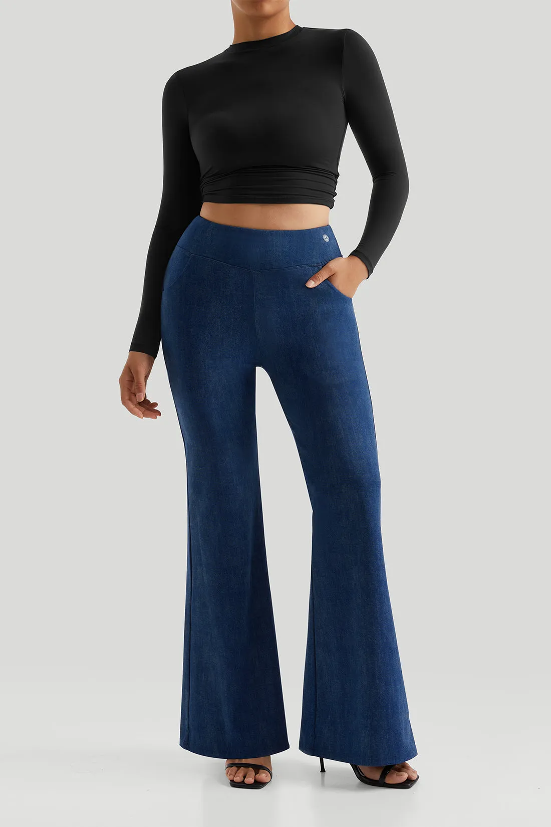 Stretchy Faux Denim Flare Pants