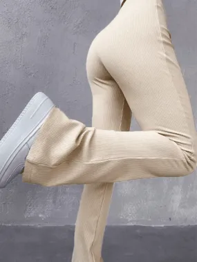 Stretchy Ribbed Flare Leg Pants