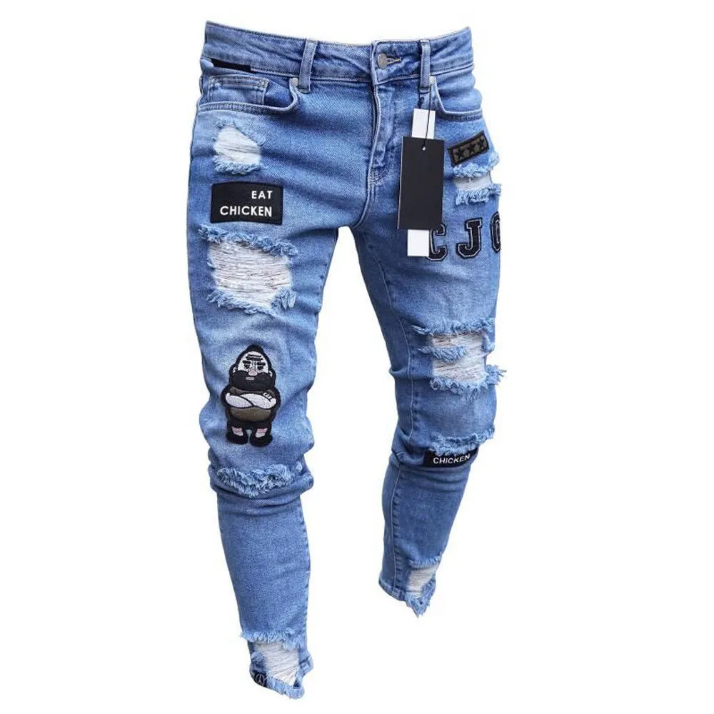 Stretchy Ripped Embroider Jeans