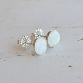 White Opal Earrings Sterling Silver 6mm