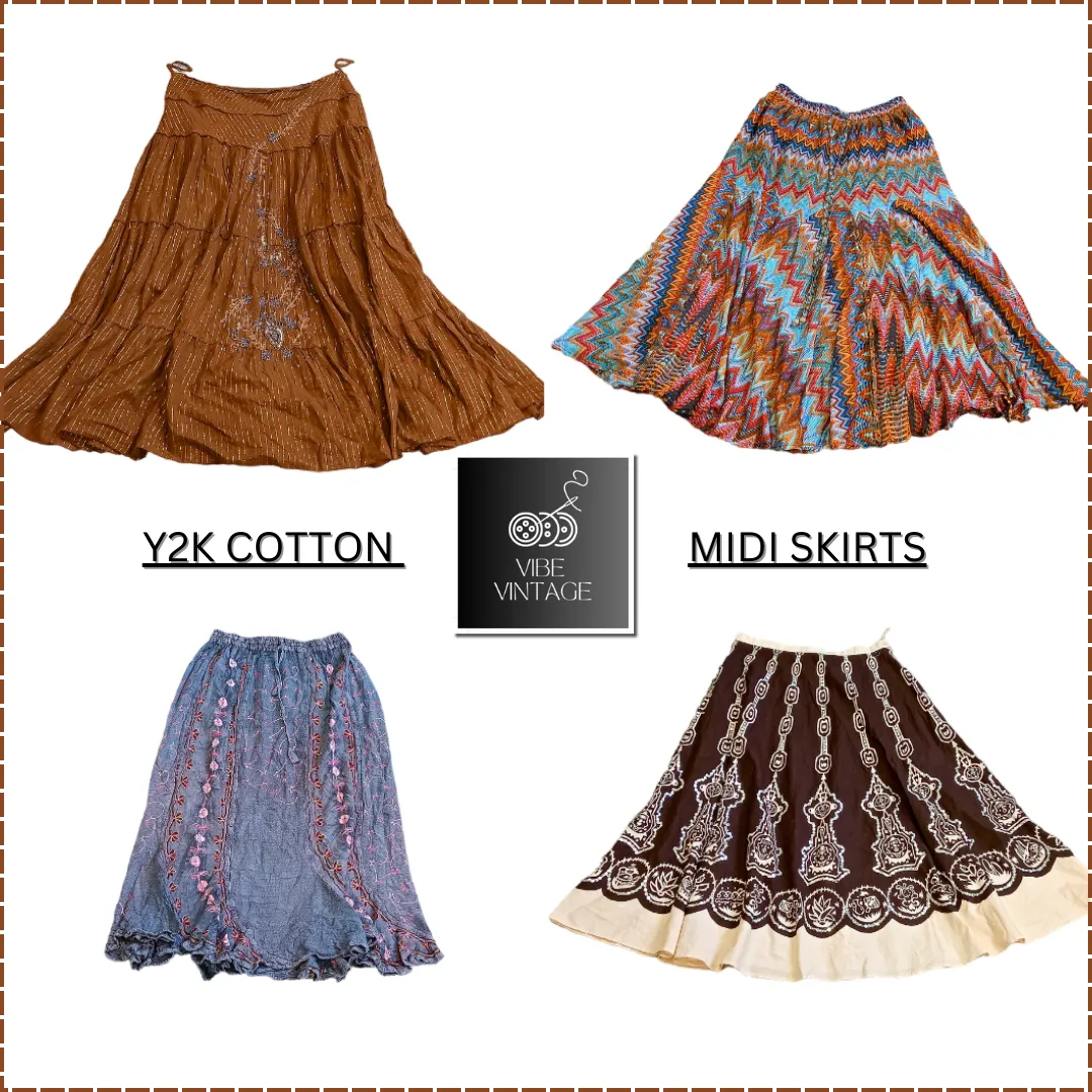 Y2K Cotton Midi Grunge Skirts - 11 Pcs