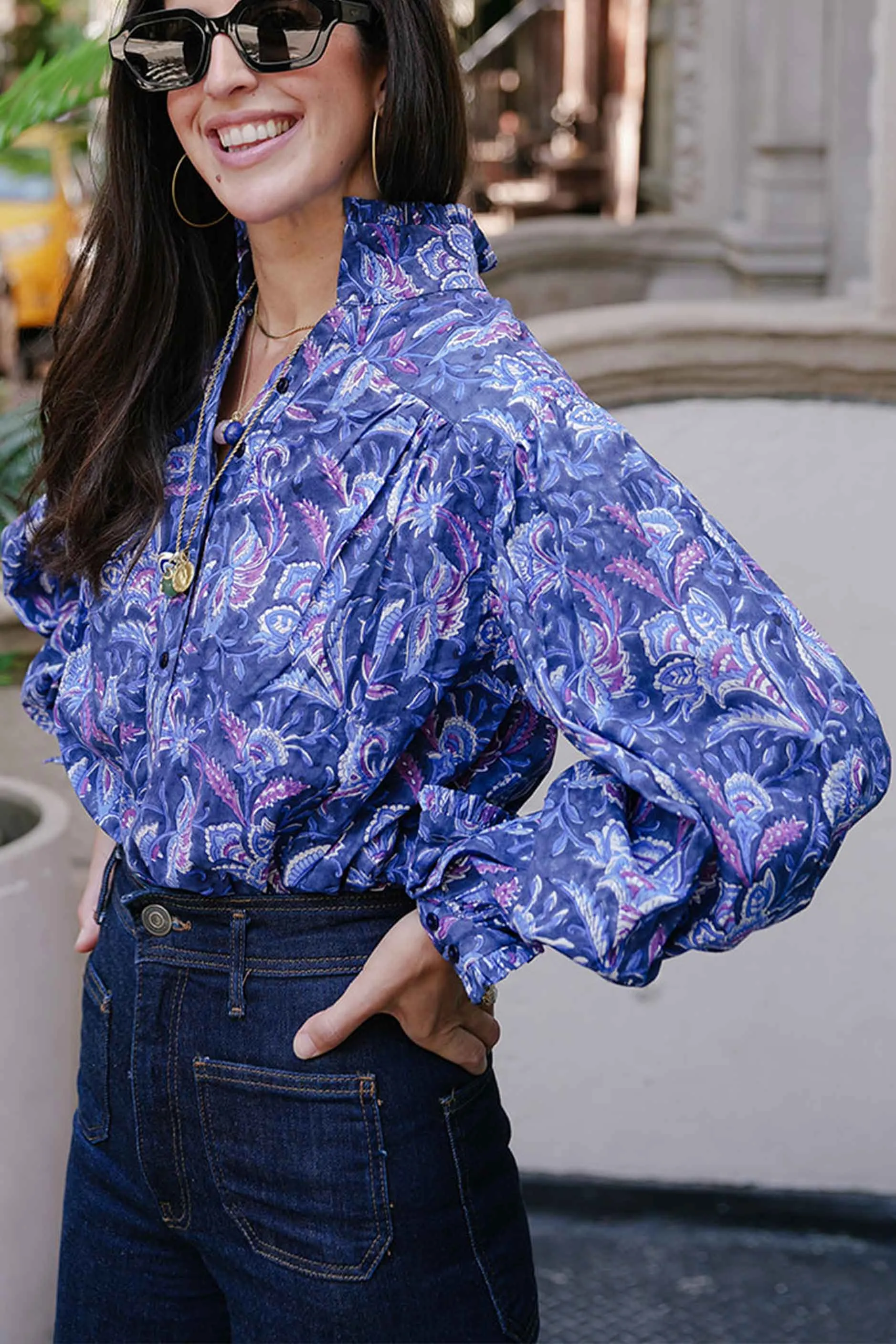 Zoe Blouse - Floral Blue Purple